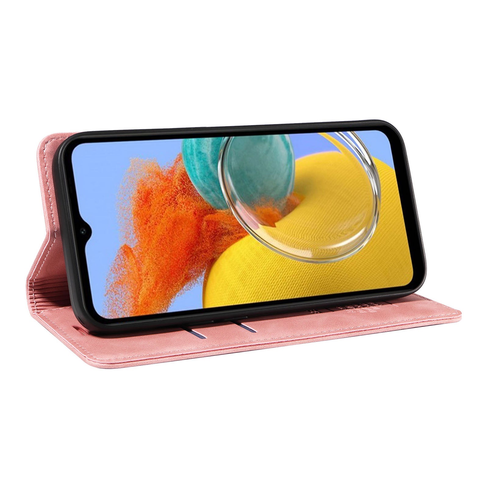 Uniqkart 003 RFID Blocking Phone Cover For Samsung Galaxy F14 5G / M14 5G , PU Leather Stand Wallet Mobile Phone Case - Pink Uniqkart 003 RFID Blocking Phone Cover For Samsung Galaxy F14 5G / M14 5G , PU Leather Stand Wallet Mobile Phone Case - Pink